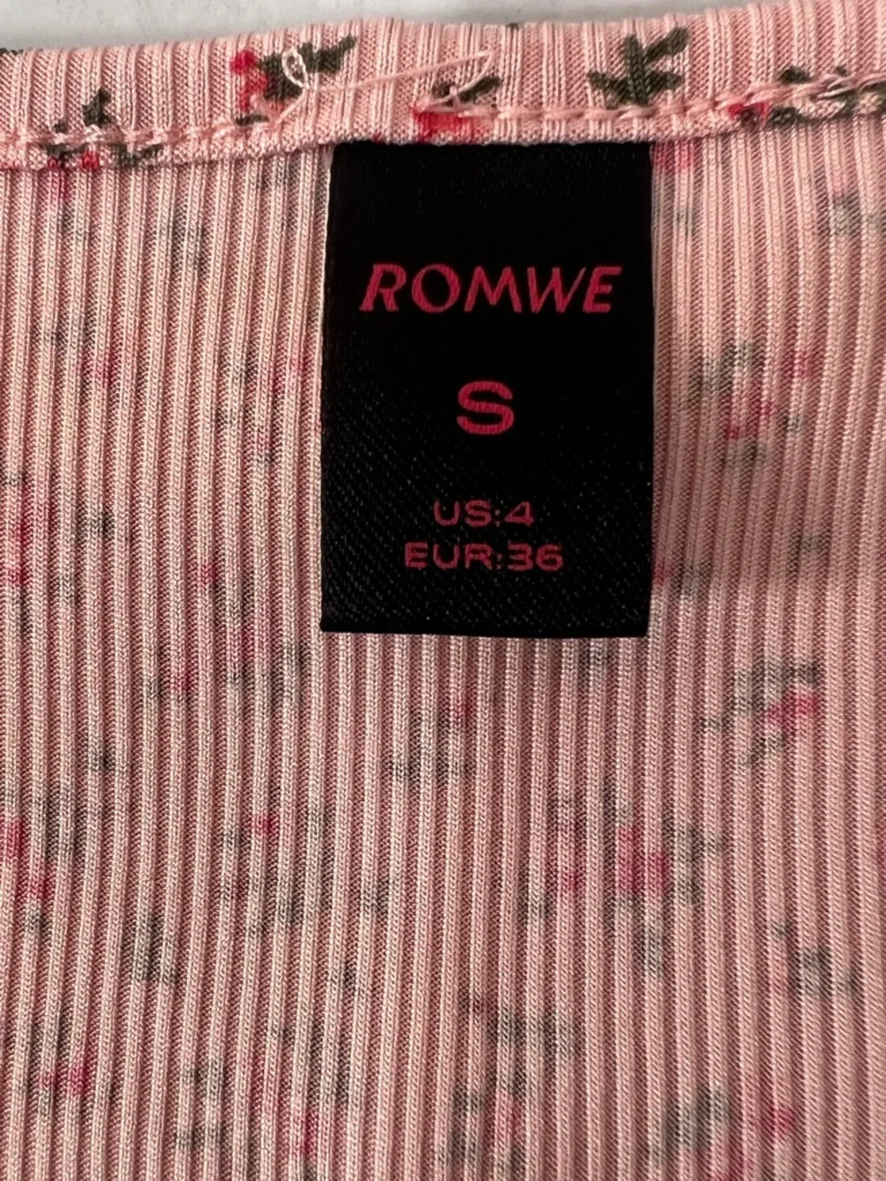 ROMWE Ditzy Floral Lace-Trim Long Sleeve Top Size S US 4 Pink Multi Cottagecore